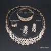 Elegant Bröllop Smycken Ställ Kristall Halsband Örhängen Ring Armband Satser för Kvinnor Guldfärg Turkiska Smycken