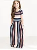 New Style Colour stripes printing Round collar Waist collection European style Girl Dress Spring and Autumn Period