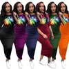 Women Printed Dresses Summer Short Sleeve Long Beach Dresses Bodycon One-piece Skirt Rainbow Lip Designer Dress Club Clothing Hot style 2019