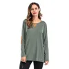 Roupas femininas Algodão Casual mangas compridas em torno do pescoço camisa 6 cores tee tops tamanho grande botão duplo botão botão colagem t-shirt M121