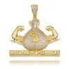 Hip Hop US Dollar Pengar Power Pendant Halsband Hängsmycke med repkedja 4mm Tennis Chain Mäns Zircon Hip Hop Rock Smycken