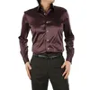 Mens Solid Silk Casual T-shirts Långärmad Rayon Bröllopsklänning T-shirts Mjuk Bekväm Mode Shine Silk Shirt Camisa Ts-143