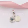 Andy Jewel Authentique Perles en Argent Sterling 925 Boussole Rose Dangle Charm Argent Émail Cyan Bleu Cristal Charms Convient aux Bijoux de Style Pandora Européen