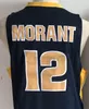 Mens Murray State Racers 12 Ja Morant College 농구 유니폼 파란색 흰색 노란색 스티치 셔츠 OVC 패치 S-XXL