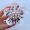 Handmade Jewelry Floral Brooch Amethyst and Freshwater Pearls Natural Mother of Pearl White Shell 5 Pieces