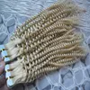 Blond Mongolian Kinky Curly Hair 100g Loose Curly Tape In Human Hair Extensions 40pcs Skin Weft Hair Extension