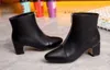 Sıcak Satış-Moda Kadın Ayak bileği Ve Diz Boots Martin Kare Yüksek Topuk 5CM Sivri Ayak parmakları Orta Zip Patik