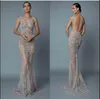 2019 Berta Vestidos formales de noche Vestido de fiesta de sirena con cuentas principales Escote redondo Hasta el suelo Sin espalda Vestidos de fiesta de alfombra roja