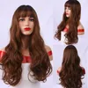 Shangke Long Wavy Synthetic Wigs For Women Heat Resistant Fiber Black Brown Chocolate Color With Bangs Cosplay Fake Hair2619984