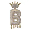 Retro Crown Bubble Lettere iniziali Nome personalizzato Collana a catena con ciondolo Zircone cubico Oro bianco Placcato in oro 18 carati per uomo e donna all'ingrosso