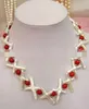 LL <1564 Fashion Jewelry 18 "White Keshi Pearl and Red Coral Necklace