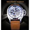 ForSining Brown äkta läder Military Pilot Series Men Creative Sport Watches Top Brand Luxury Automatic Skeleton Wristwatch258T