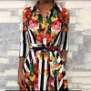 Women's Summer Boho Floral Printed Half Sleeve Dresses Ladies Dress Party Holiday Beach Knee-length Stripe Dress