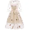 Women's New Dress Lace Hand Embroidered Vintage Flowers and Maple Leaf Design Dotted Puffy Dress Party Costume