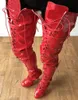 Sorbern Kırmızı 80 cm Crotch Uyluk Yüksek Çizmeler Ile Topuklu Özel Geniş Buzağı Çizmeler Kadınlar Için Büyük Boy Topuk