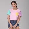 Patchwork New Summer Style Moda Mujeres Harajuku Patchwork T Shirts Kawaii Casual Algodón Spell Color Patchwork De Mujer Tendencia