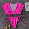 Bikini sıcak stil bikini set seksi kısa kollu bikini leopar baskı mayo yılan baskı moda mayo şınav