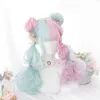 Cosplaymix 57CM Lolita Makaron Color Pink Mixed Mint Green Blue Ombre Long Curly Bangs Cute Synthetic Buns Cosplay Wig