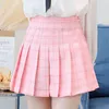 Kawaii Meisjes Japanse Stijl Hoge Taille Geruite Borst Plooirok Leuke Lolita Mini Korte Rokken Uniformen School Tartan Roze Blauw