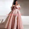 Sexy Dubai Lace Schede Avondjurk Prom met Afneembare Rok Off Schouder Islamitische Kaftan Saudi Arabisch Pageant Partyjurken Robe de Mariée