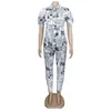 S-3XL Krant Print Vrouwen Tweedelige Set 3/4 Mouw Shirts Top + Potlood Broek Vrouwelijke Mode Streetwear Cauwe Outfits