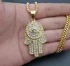 Hip Hop Hand of Fatima Necklaces Pendants 316L Stainless Steel Gold Color Chain Palm Hamsa Statement Jewelry for Men Religion9609388