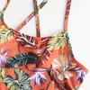 sexy Snakeskin Damen-Badeanzug mit böhmischen Blumen, Sommer-Polyester-Bikini-Set, hohe Taille, drahtfrei, Badebekleidung, Aufdruck, grüner Badeanzug Nr. 3. Frauen schwimmen