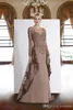 Long Brown Vintage Sleeve Mermaid Mother Of The Bride Dresses Sheer Neck Lace Appliqued Formal Evening Gowns Arabic Prom Dress Party Wear