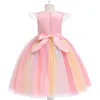 Nova moda infantil roupas de grife vestidos para meninas unicórnio vestido de princesa floral vestidos para crianças arco-íris longos vestidos formais