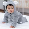 Vêtements d'hiver pour bébé ours oreille infantile garçons barboteuse flanelle enfant en bas âge filles combinaison solide nouveau-né vêtements d'escalade chaud bébé vêtements DW4470