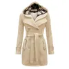 US Women Lady Winter Hoodie Long Peacoat Coat Trench Outwear Jacket klänning med bälte