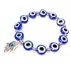 Fatima Hand Hamsa Armband Smycken Kvinnor Man Guld Silver Färg Mode Blue Devil Evil Eye Plam Bell Beaded Anchor Charm Armband för flickor