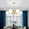 İskandinav oturma odası tüm bakır avize kişilik yatak odası lambası restoran cam top avize bakır avize aydınlatma