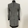 Fshion Style Original Design Toppkvalitet Kvinnors Houndstooth Dress Metal Buckles Slim Casual High-Halsed Bright Silk