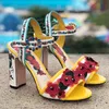 Chunky Heels Frauen Gladiator Sandalen Blumen Damen Kleid Hochzeit Sandalen Schuhe Sommer Leder weibliche Design Sandalen Pumps Schuhe Zapatos