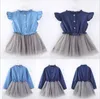 Meninas Vestidos Bebê Princesa Denim Vestido Verão Boutique Vintage Vestido Vintage Sleeve Tutu Tulle Vestidos Designer Casual Party Dance Vestidos B6402