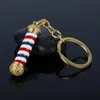 Pendentif Métal Mini Barber Pole Keychain 3D Barber Rotating Pole Porte-clés pour Barber Shop Cadeaux 100pcs