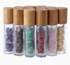 10 ml etherische olie diffuser clear glazen roll op parfumflessen met gebroken natuurlijke kristallen kwarts steen kristal-roller bal bamboe capsn