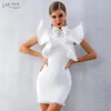 Adyce Été Femmes Blanc Robe De Soirée De Célébrité Vestidos Verano 2019 Sexy Sans Manches Volants Gland Noir Mini Moulante Club Robe J190509
