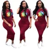 Mulheres Impresso vestidos de verão de manga curta Long Beach Vestidos Bodycon uma peça saia do arco-íris Lip Designer estilo Vestido Clube Vestuário Hot 2019