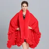 Fashion Luxury Handcraft Fox Fur Coat Cape Long Big Cashmere Faux Fur Overcoat Cloak Shawl Women Autumn Winter Wraps Poncho