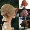 Summer Women Girls Straw Hat Lady 8 Colors Simple Bow Fisherman Hat Trip Crochet Sun Shade Cap Grass Braid Beach Hats M1396