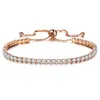 Atacado-luxo Rose Gold Color Chain Link Bracelet para Mulheres Senhoras Brilhantes Cristal Push Pull Pulseira Jóias Presente