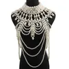 Europäische mehrschichtige weiße Perle Übertreibung langer Riemen Halskette Körperkette Schmuck Damen Perlenhalsband Quaste Fransenkette