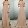 2020 Elegant Mother of the Bride Dresses Short Sleeves Appliques Chiffon Evening Gowns Floor Length Plus Size Wedding Guest Dress