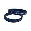 100PCS I Love My Frenchie Bull Terrier Silicone Rubber Bracelet Ink Filled Logo Adult Size Black