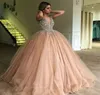 2019 Champagne Pink Quinceanera Dress Princess Tulle Dubai Dubai Sweet Girls Prom Party Pageant Pageant بالإضافة إلى حجم مخصص Made298z