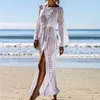 Sarongs 2021 Crochet White Knitted Beach Cover Up Dress Tunic Long Bikinis Ups Swim Beachwear19064236