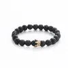 Cubic Zirconia Crown Beads Bracelet Mens Black Volcanic Lava Reiki Healing Balance Strand Buddha Prayer Natural Stone Yoga Bracelet for Women