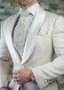 Vita män kostymer bröllopskläder smokar kostym prom middag fest groomsman blazers tryckt blommor lapel en bit jacka skräddarsydd